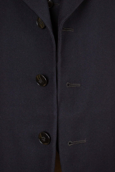 SWEDISH 1930S DARK BLUE THREE PIECE SINGLE BREASTED PEAK LAPEL SUIT. SIZE CA EU 46-48