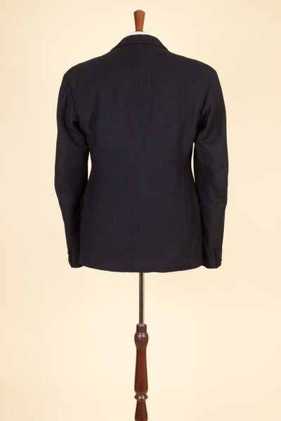SWEDISH 1930S DARK BLUE THREE PIECE SINGLE BREASTED PEAK LAPEL SUIT. SIZE CA EU 46-48