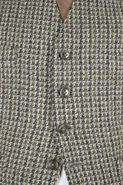 BRITISH 1960S GREY/YELLOW/GREEN PATTERNED THREE PIECE HARRIS TWEED SUIT. SIZE CA EU 44-46