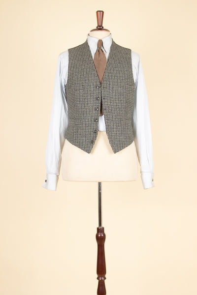 BRITISH 1960S GREY/YELLOW/GREEN PATTERNED THREE PIECE HARRIS TWEED SUIT. SIZE CA EU 44-46