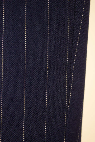 BRITISH 1969 DARK BLUE DOUBLE BREASTED PINSTRIPE BESPOKE SUIT BY HICKS AND SONS. SIZE CA EU 48