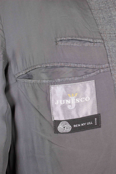 SWEDISH 1960S GREY TWO PIECE SINGLE BREASTED SUIT BY JUNESCO. SIZE CA EU 54