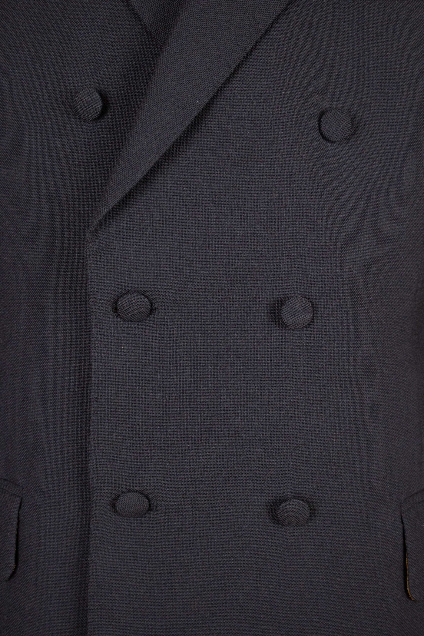 SWEDISH 1960S BLACK TWO PIECE DOUBLE BREASTED DEADSTOCK SUIT BY STRANDS. SIZE CA EU 50
