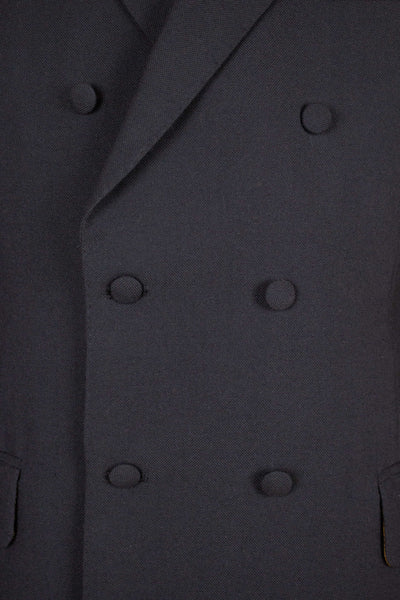 SWEDISH 1960S BLACK TWO PIECE DOUBLE BREASTED DEADSTOCK SUIT BY STRANDS. SIZE CA EU 50