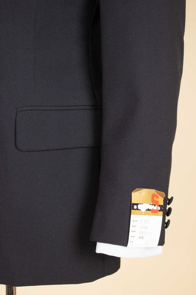 SWEDISH 1960S BLACK TWO PIECE DOUBLE BREASTED DEADSTOCK SUIT BY STRANDS. SIZE CA EU 50