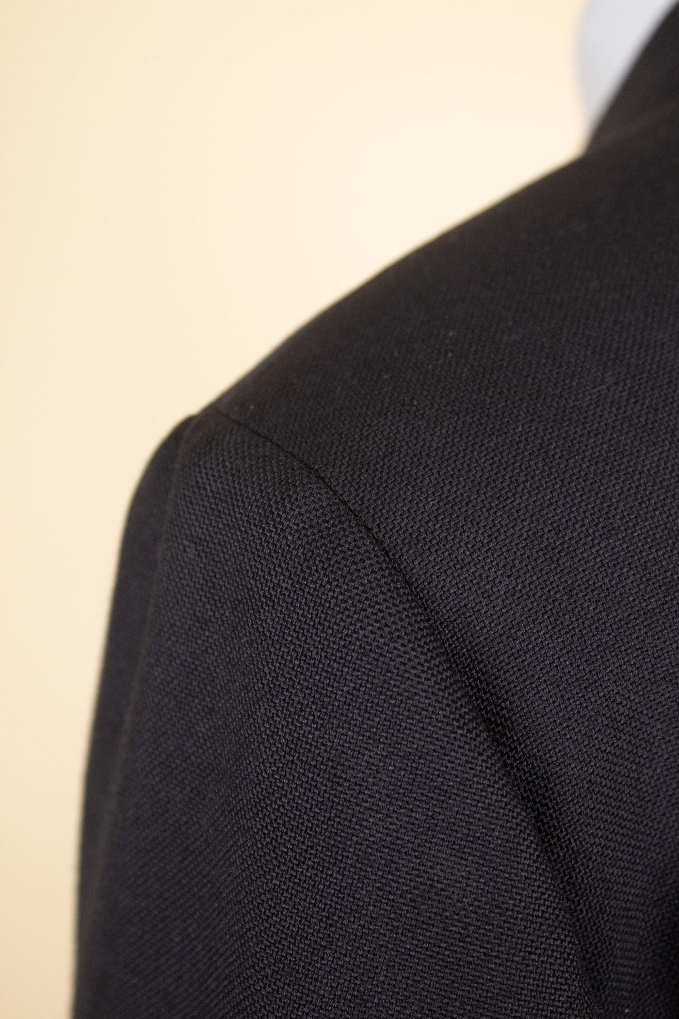 SWEDISH 1960S BLACK TWO PIECE DOUBLE BREASTED DEADSTOCK SUIT BY STRANDS. SIZE CA EU 50