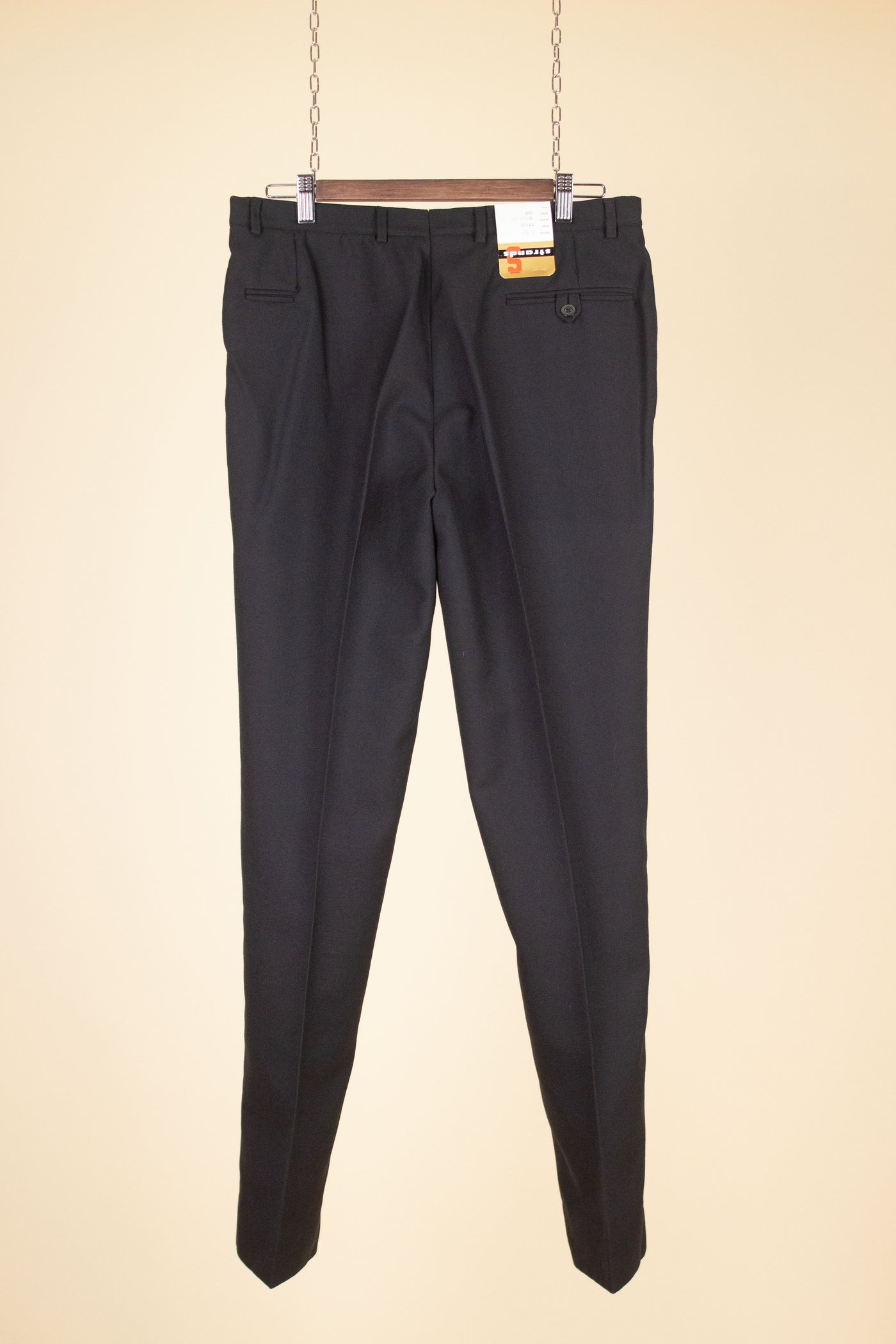 SWEDISH 1960S BLACK TWO PIECE DOUBLE BREASTED DEADSTOCK SUIT BY STRANDS. SIZE CA EU 50