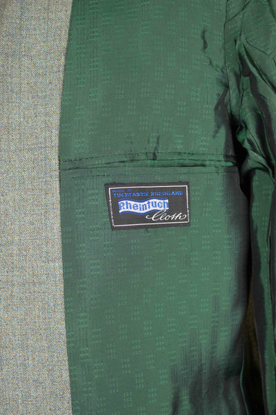SWEDISH 1960S GREEN TWO PIECE SINGLE BREASTED DEADSTOCK SUIT BY JUNEX. SIZE CA EU 50