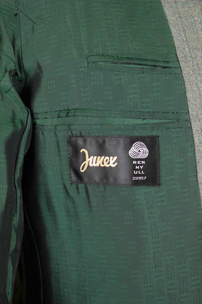 SWEDISH 1960S GREEN TWO PIECE SINGLE BREASTED DEADSTOCK SUIT BY JUNEX. SIZE CA EU 50