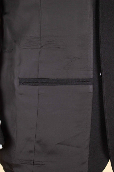 SWEDISH 1950S BLACK TWO PIECE SINGLE BREASTED WOOL WORSTED SUIT BY NOBEL. SIZE CA EU 52