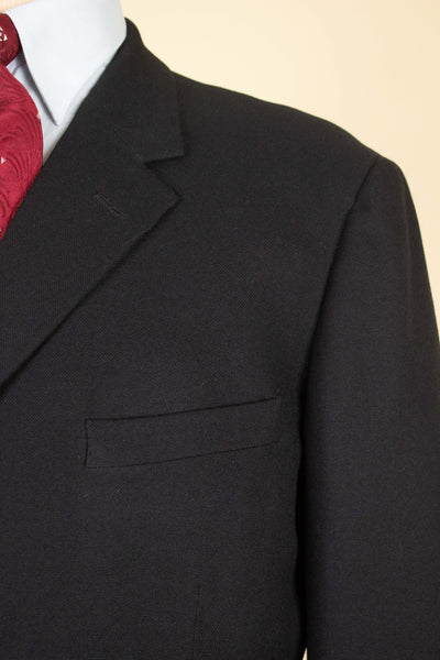 SWEDISH 1950S BLACK TWO PIECE SINGLE BREASTED WOOL WORSTED SUIT BY NOBEL. SIZE CA EU 52