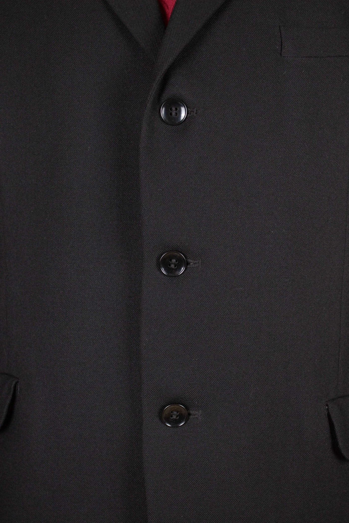 SWEDISH 1950S BLACK TWO PIECE SINGLE BREASTED WOOL WORSTED SUIT BY NOBEL. SIZE CA EU 52