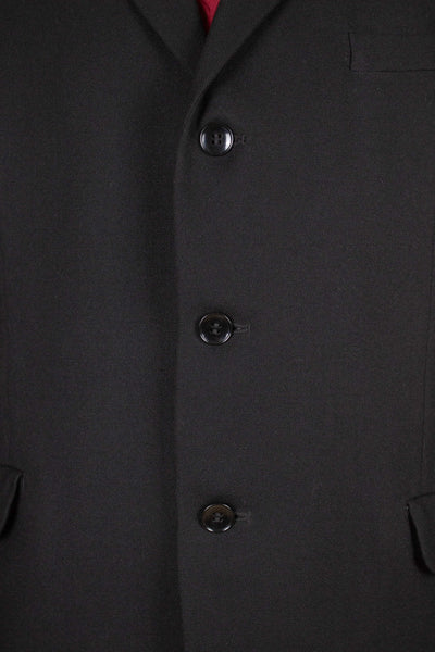 SWEDISH 1950S BLACK TWO PIECE SINGLE BREASTED WOOL WORSTED SUIT BY NOBEL. SIZE CA EU 52