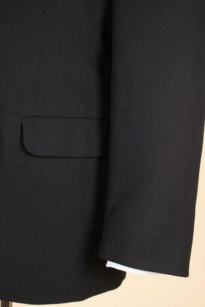 SWEDISH 1950S BLACK TWO PIECE SINGLE BREASTED WOOL WORSTED SUIT BY NOBEL. SIZE CA EU 52