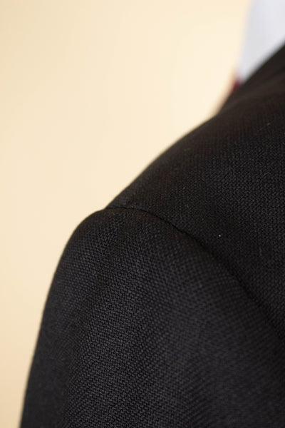 SWEDISH 1950S BLACK TWO PIECE SINGLE BREASTED WOOL WORSTED SUIT BY NOBEL. SIZE CA EU 52