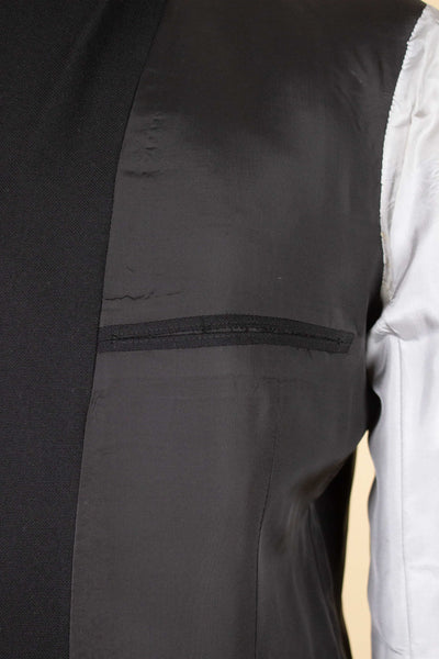 SWEDISH 1950S BLACK TWO PIECE SINGLE BREASTED WOOL WORSTED SUIT BY NOBEL. SIZE CA EU 52