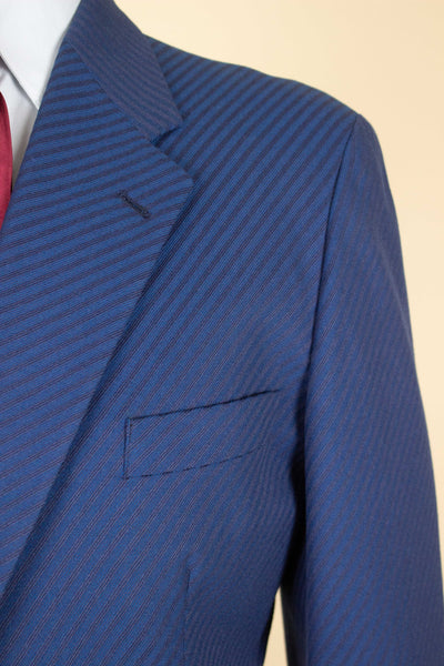 SWEDISH 1940S/1950S BLUE TWO PIECE SINGLE BREASTED SUIT WITH STRIPES BY FUNK. SIZE CA EU 46-48