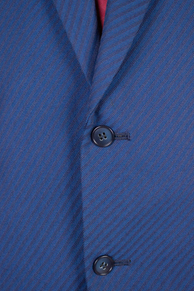 SWEDISH 1940S/1950S BLUE TWO PIECE SINGLE BREASTED SUIT WITH STRIPES BY FUNK. SIZE CA EU 46-48