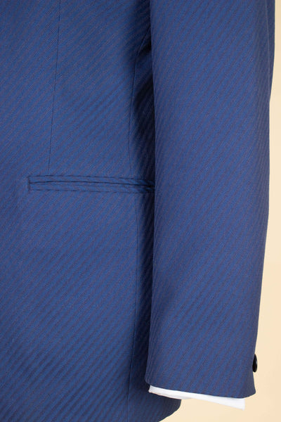 SWEDISH 1940S/1950S BLUE TWO PIECE SINGLE BREASTED SUIT WITH STRIPES BY FUNK. SIZE CA EU 46-48