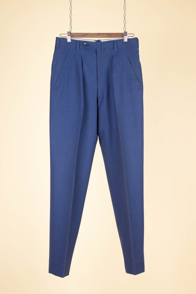 SWEDISH 1940S/1950S BLUE TWO PIECE SINGLE BREASTED SUIT WITH STRIPES BY FUNK. SIZE CA EU 46-48
