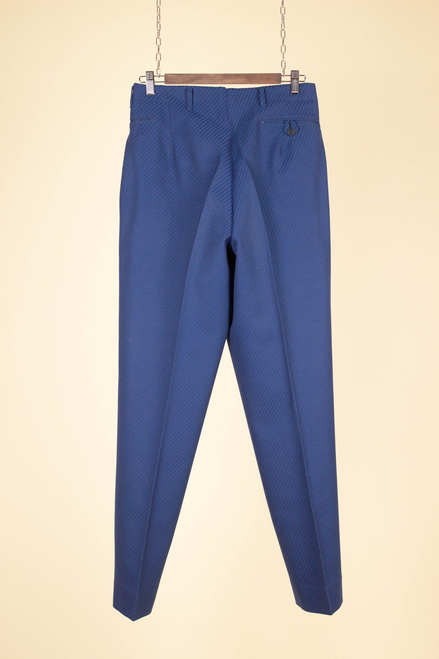SWEDISH 1940S/1950S BLUE TWO PIECE SINGLE BREASTED SUIT WITH STRIPES BY FUNK. SIZE CA EU 46-48