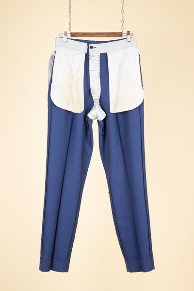 SWEDISH 1940S/1950S BLUE TWO PIECE SINGLE BREASTED SUIT WITH STRIPES BY FUNK. SIZE CA EU 46-48