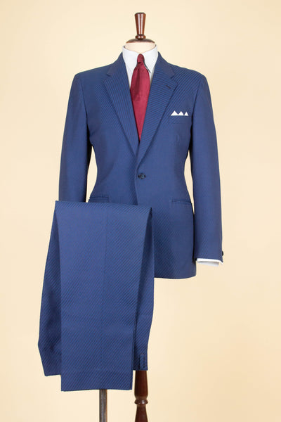SWEDISH 1940S/1950S BLUE TWO PIECE SINGLE BREASTED SUIT WITH STRIPES BY FUNK. SIZE CA EU 46-48
