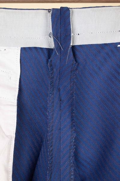SWEDISH 1940S/1950S BLUE TWO PIECE SINGLE BREASTED SUIT WITH STRIPES BY FUNK. SIZE CA EU 46-48