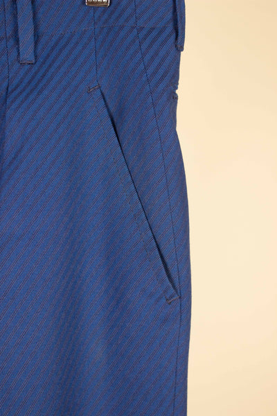 SWEDISH 1940S/1950S BLUE TWO PIECE SINGLE BREASTED SUIT WITH STRIPES BY FUNK. SIZE CA EU 46-48