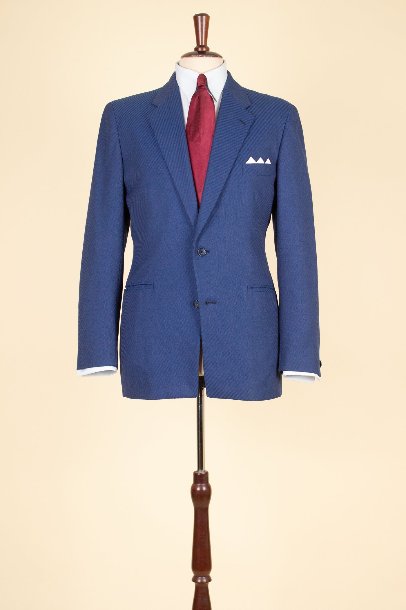 SWEDISH 1940S/1950S BLUE TWO PIECE SINGLE BREASTED SUIT WITH STRIPES BY FUNK. SIZE CA EU 46-48