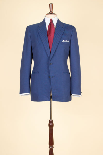 SWEDISH 1940S/1950S BLUE TWO PIECE SINGLE BREASTED SUIT WITH STRIPES BY FUNK. SIZE CA EU 46-48