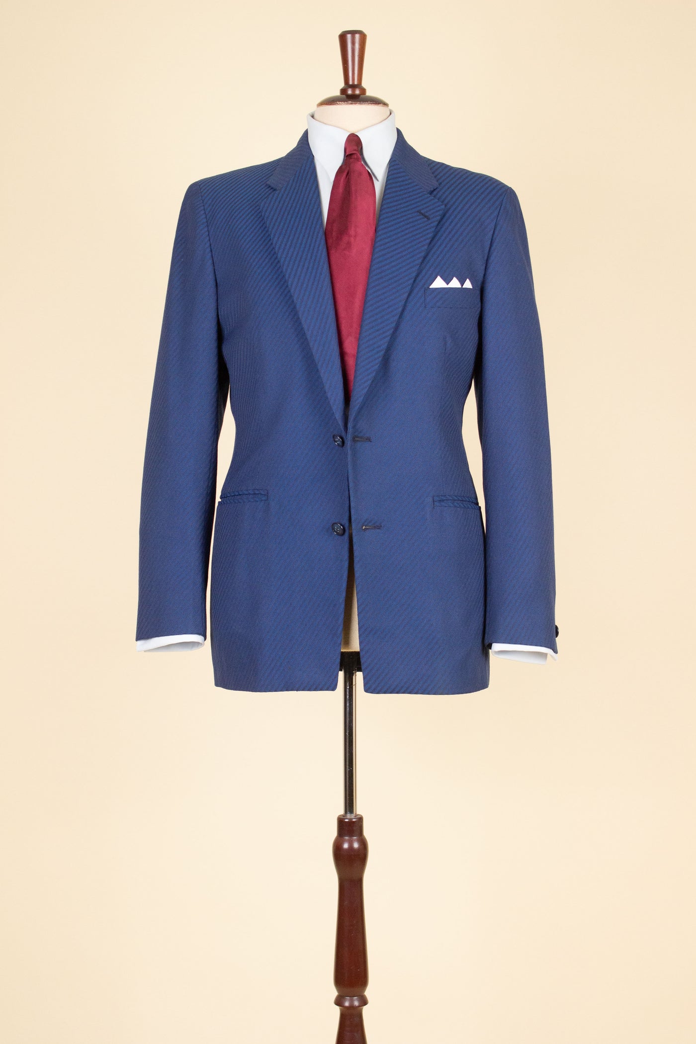SWEDISH 1940S/1950S BLUE TWO PIECE SINGLE BREASTED SUIT WITH STRIPES BY FUNK. SIZE CA EU 46-48