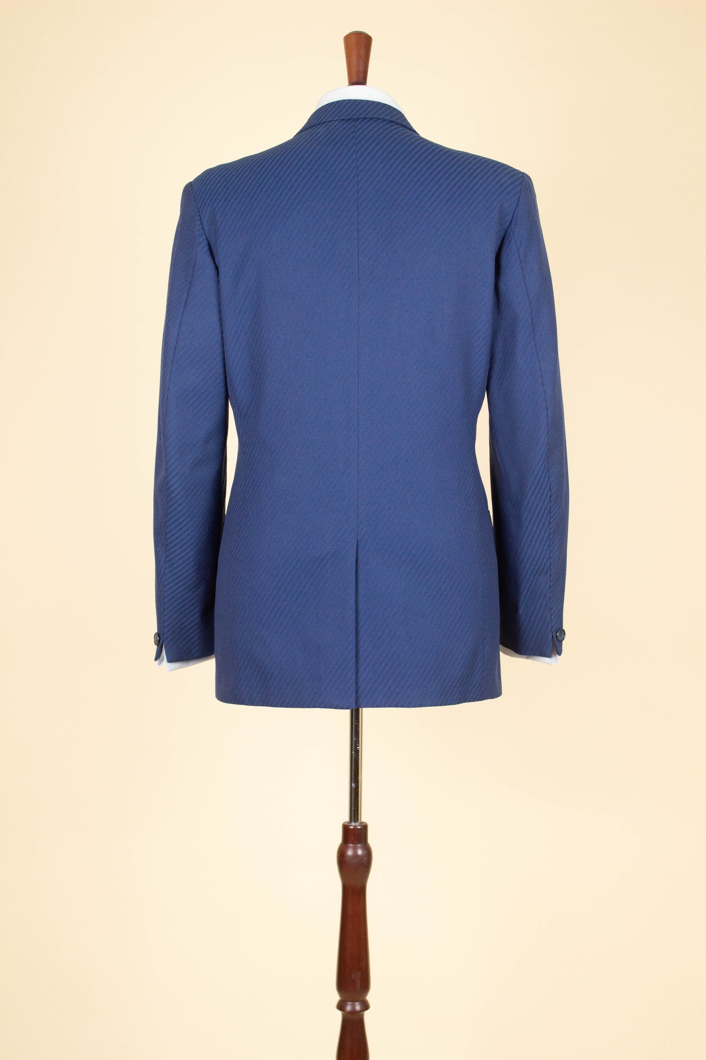 SWEDISH 1940S/1950S BLUE TWO PIECE SINGLE BREASTED SUIT WITH STRIPES BY FUNK. SIZE CA EU 46-48