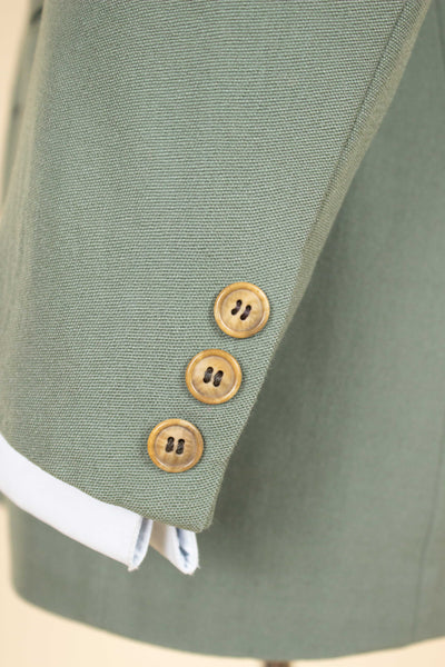 SWEDISH 1940S SAGE-GREEN TWO PIECE SINGLE BREASTED SUIT BY AB ELIT. SIZE CA EU 46 SHORT