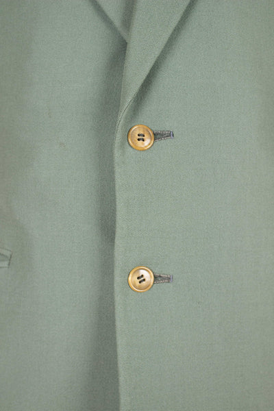 SWEDISH 1940S SAGE-GREEN TWO PIECE SINGLE BREASTED SUIT BY AB ELIT. SIZE CA EU 46 SHORT