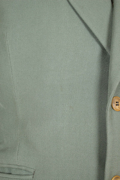 SWEDISH 1940S SAGE-GREEN TWO PIECE SINGLE BREASTED SUIT BY AB ELIT. SIZE CA EU 46 SHORT