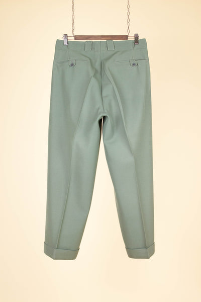 SWEDISH 1940S SAGE-GREEN TWO PIECE SINGLE BREASTED SUIT BY AB ELIT. SIZE CA EU 46 SHORT