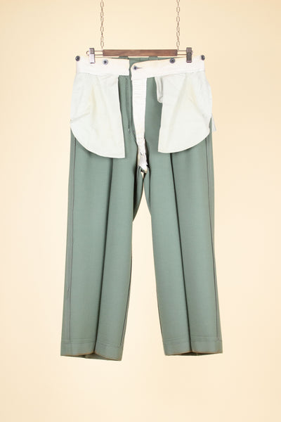 SWEDISH 1940S SAGE-GREEN TWO PIECE SINGLE BREASTED SUIT BY AB ELIT. SIZE CA EU 46 SHORT