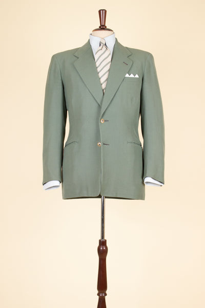 SWEDISH 1940S SAGE-GREEN TWO PIECE SINGLE BREASTED SUIT BY AB ELIT. SIZE CA EU 46 SHORT