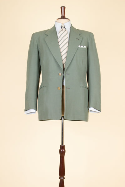 SWEDISH 1940S SAGE-GREEN TWO PIECE SINGLE BREASTED SUIT BY AB ELIT. SIZE CA EU 46 SHORT