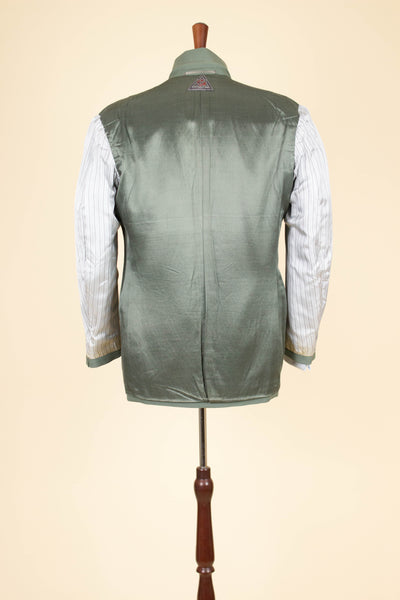 SWEDISH 1940S SAGE-GREEN TWO PIECE SINGLE BREASTED SUIT BY AB ELIT. SIZE CA EU 46 SHORT