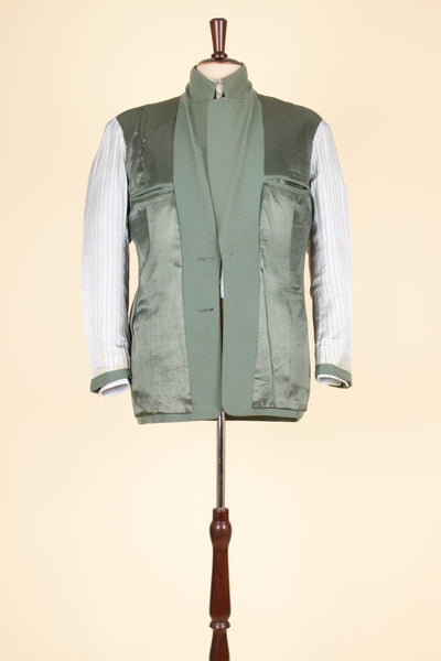 SWEDISH 1940S SAGE-GREEN TWO PIECE SINGLE BREASTED SUIT BY AB ELIT. SIZE CA EU 46 SHORT