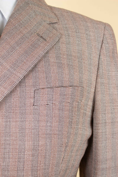 SWEDISH 1940S BROWN STRIPED TWO PIECE DEADSTOCK SINGLE BREASTED SUIT BY ELSON. SIZE CA EU 46