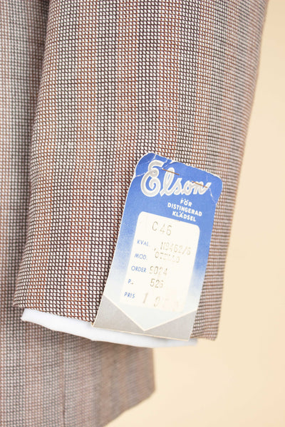 SWEDISH 1940S BROWN STRIPED TWO PIECE DEADSTOCK SINGLE BREASTED SUIT BY ELSON. SIZE CA EU 46