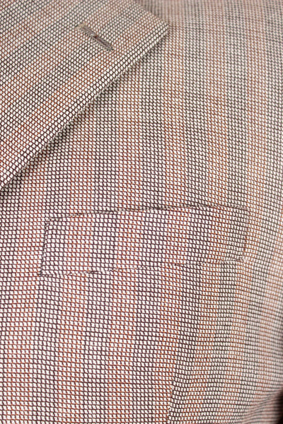 SWEDISH 1940S BROWN STRIPED TWO PIECE DEADSTOCK SINGLE BREASTED SUIT BY ELSON. SIZE CA EU 46