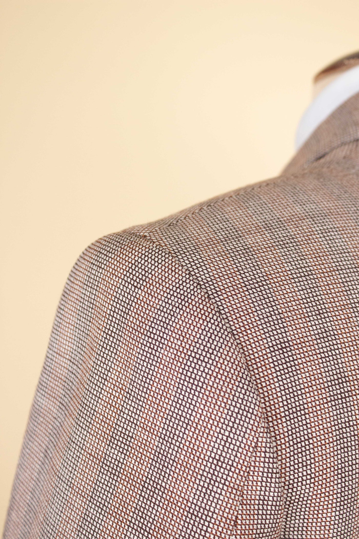 SWEDISH 1940S BROWN STRIPED TWO PIECE DEADSTOCK SINGLE BREASTED SUIT BY ELSON. SIZE CA EU 46