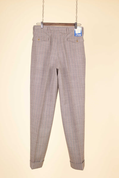 SWEDISH 1940S BROWN STRIPED TWO PIECE DEADSTOCK SINGLE BREASTED SUIT BY ELSON. SIZE CA EU 46
