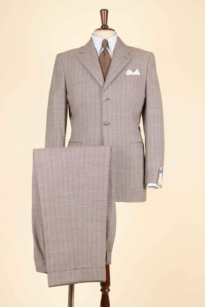 SWEDISH 1940S BROWN STRIPED TWO PIECE DEADSTOCK SINGLE BREASTED SUIT BY ELSON. SIZE CA EU 46