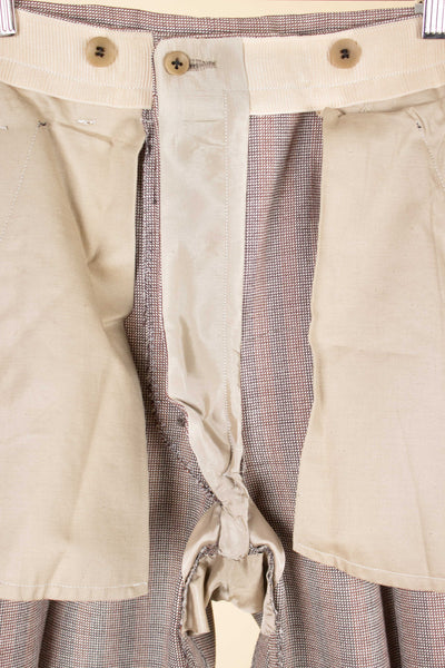 SWEDISH 1940S BROWN STRIPED TWO PIECE DEADSTOCK SINGLE BREASTED SUIT BY ELSON. SIZE CA EU 46