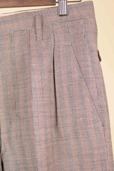 SWEDISH 1940S BROWN STRIPED TWO PIECE DEADSTOCK SINGLE BREASTED SUIT BY ELSON. SIZE CA EU 46